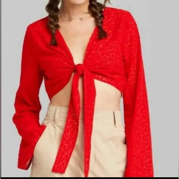 Red Bell sleeve tie crop top XXL Wild Fable - Picture 1 of 7